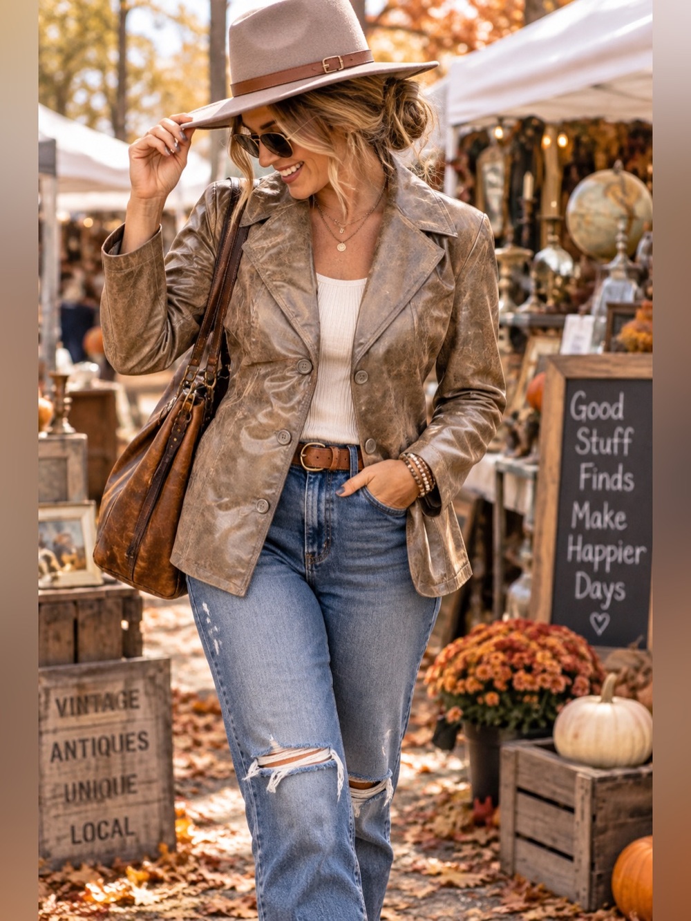 Covington Brown Faux Leather Distressed Blazer Jacket Size Large